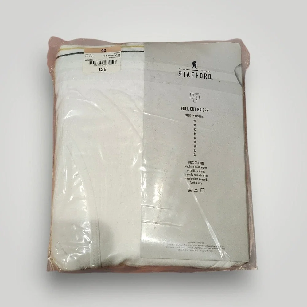 Stafford Full Cut Briefs Mens Size 42 White 100% Cotton Classic 12 Pack Lot‎ NEW